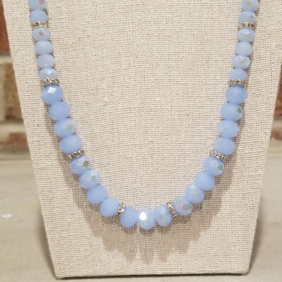 Pastel Blue Crystal Beaded Necklace w/Earrings - Picture 2 of 8